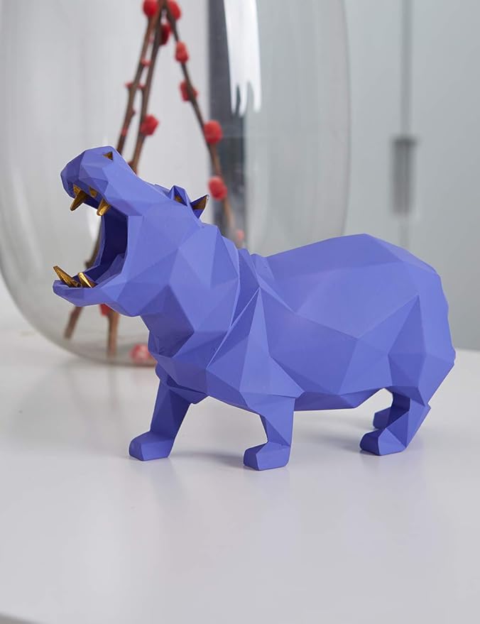 HAUCOZE Hippo Gifts Statue Animal Scupture Figurine Modern Decor Arts Polyresin Purple 7.1 inch