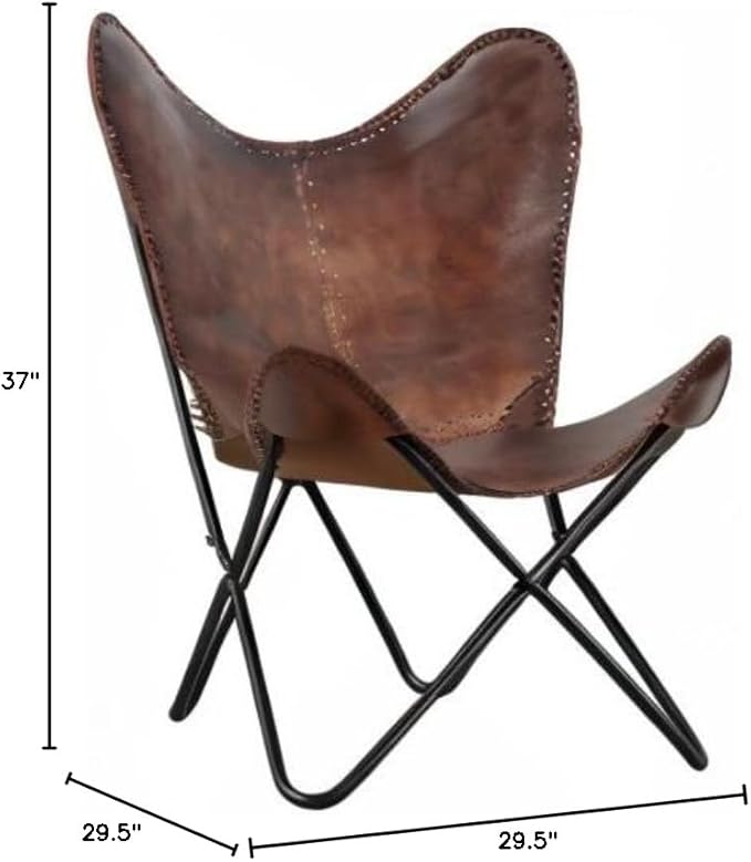 Vintage Brown Leather & Arm Butterfly Chair | Genuine Tan Leather Butterfly Chair Home Decor | Handmade Chair Presented by Presented by Shy Shy Let's The Sky