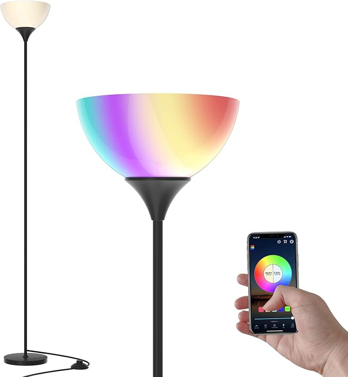 PESRAE Smart RGB Floor Lamps Work with Alexa, Google Assistant WiFi App, Modern Color Changing Floor Lamp, Dimmable Corner Floor Lamp for Living Room, Bedroom and Play Room (Without Remote Control)