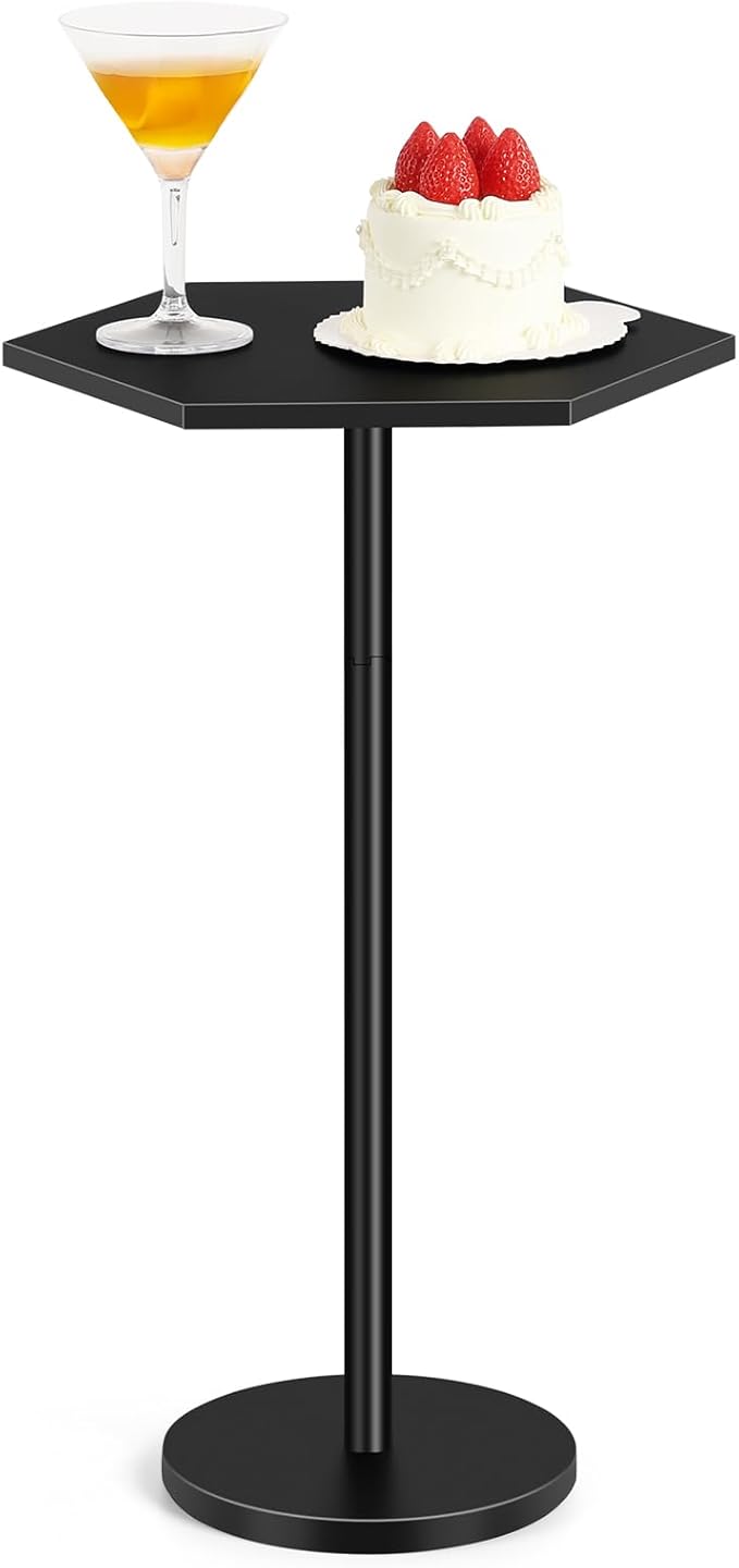 Vrisa Drink Table Small Hexagon Side Table for Small Spaces Round Pedestal Accent End Table Modern Martini Coffee Cocktail Table for Living Room, Bedroom, Sofa Couch Chair, Patio, Black