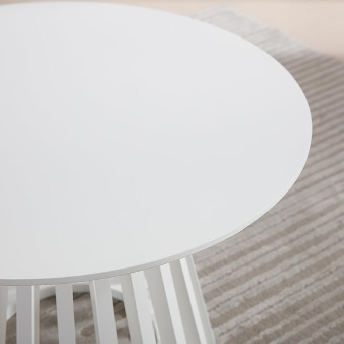 Round Coffee Table, Modern Small Side Table for Living Room, White, 24Inch