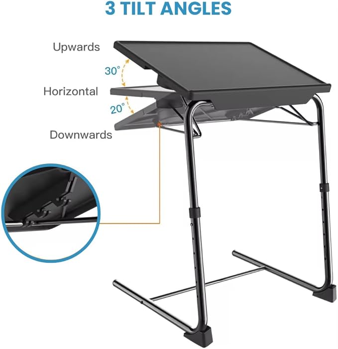 Adjustable TV Tray Table with 6 Heights & 3 Tilt Angle Adjustments - Folding Table with Cup Holder for Bed, Kitchen Sofa & Hospital Use