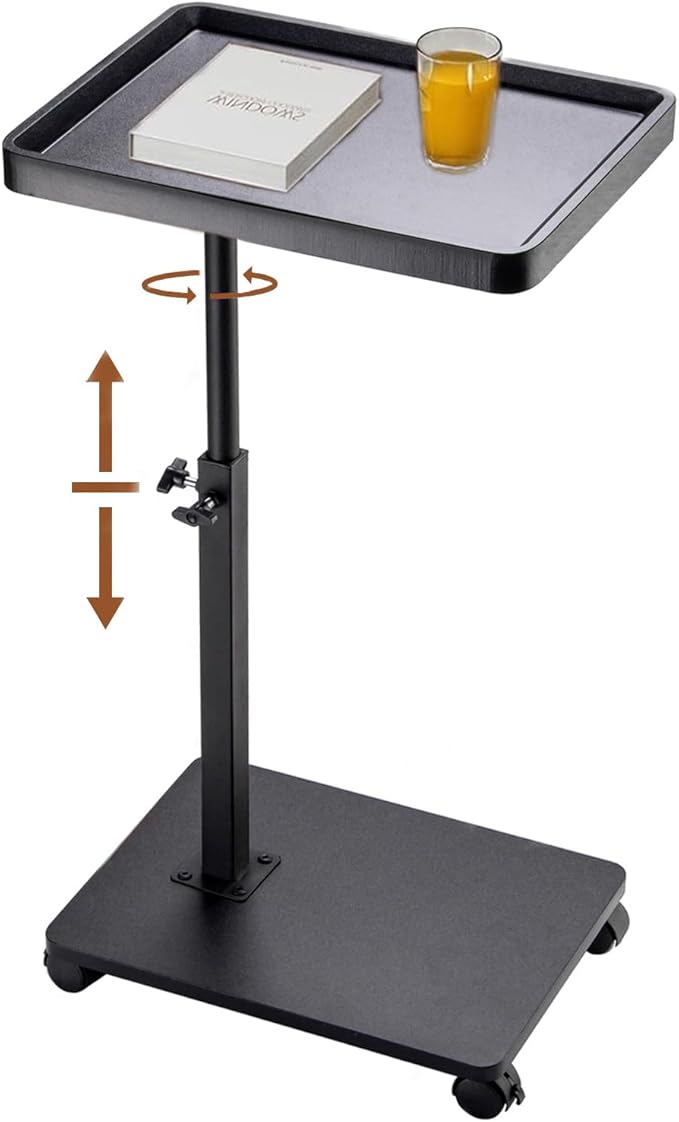 Adjustable C Shaped Side Table, C Table End Tables with Wheels for Sofa, 360° Swivel Sofa Tables for Livingroom,Bedroom,Study and Small Spaces (Glossy Black)