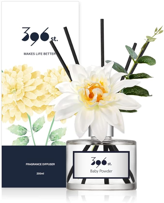 396 st. Dahlia Flower Reed Diffuser, Baby Powder, 200ml(6.7oz) / Reed Diffuser Sets, Home Fragrance, Scented Oils, Home & Bathroom Décor