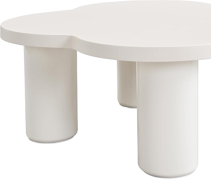 Modern Coffee Table Set of 2, Irregular Petal-Shaped Center Table with Roman Column Legs,Glass Top and Solid Surface,End Tables for Living Room, Easy Assembly Contemporary Home Decor,White