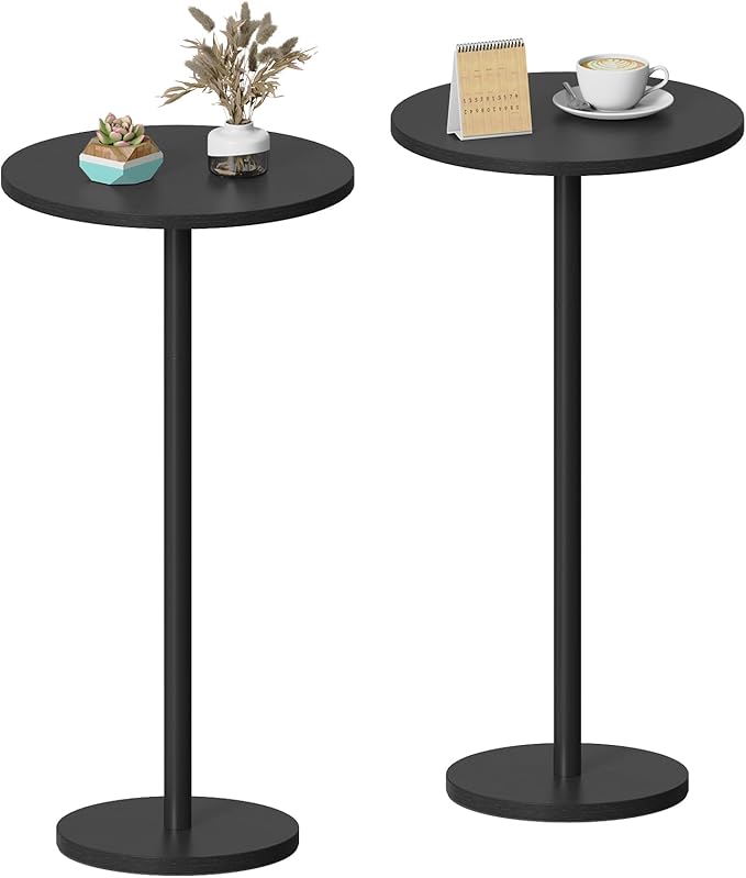 Round Small Side Table Set of 2, Drink Tables for Small Spaces Pedestal Side Table Black for Sofa, Circle End Tables for Living Room, Bedroom and Balconty