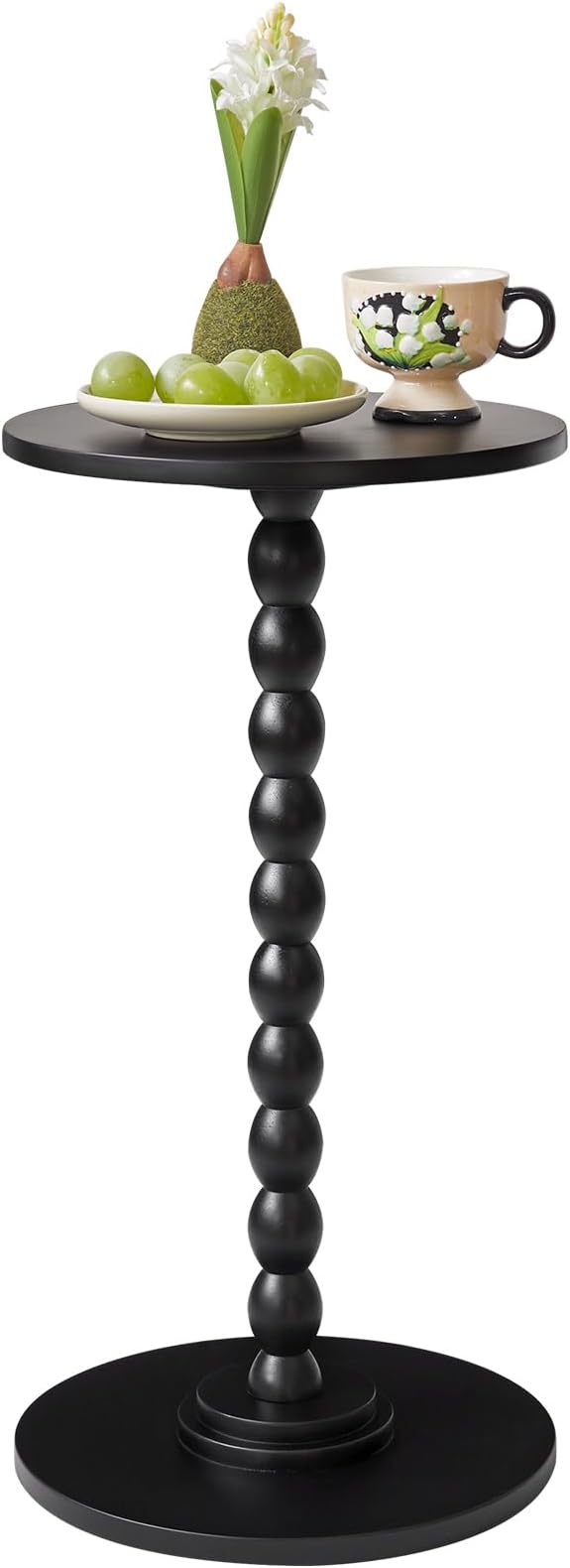 Round Side Table, Solid Wood Drink Table, Modern Minimalist Bedside Table, Living Room Sofa End Table, Bedroom Small Corner Table for Small Spaces Black YD-RST001B