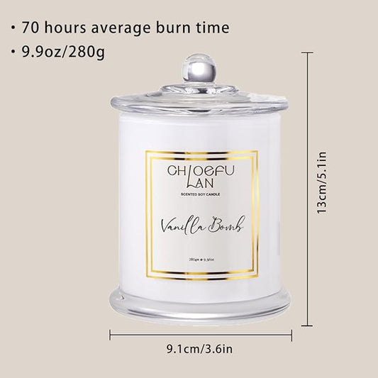 Chloefu LAN Vanilla Bomb Candle, Vanilla Scented Candles Gifts for Mothers Day, Gifts for Women & Men, Luxury Jar Candles, 70 Hours Long Burning, Natural Soy Candles for Home Scented, 10oz