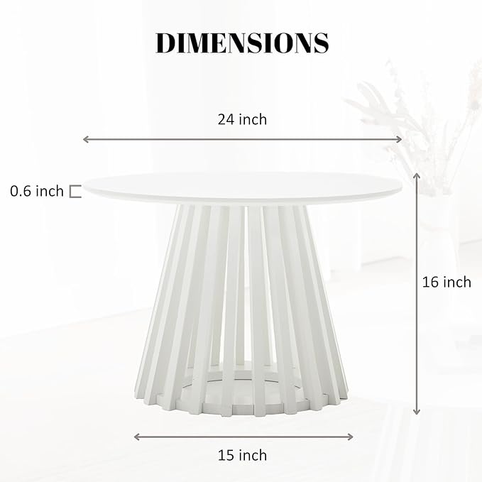HEAH-YO Round Coffee Table, Circle End Table with Pedestal Base, 24 Inch Modern Side Table for Living Room Home Office, White
