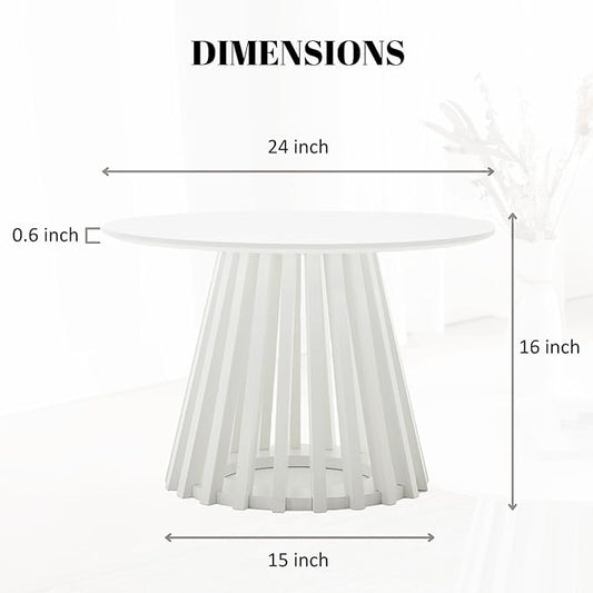 HEAH-YO Round Coffee Table, Circle End Table with Pedestal Base, 24 Inch Modern Side Table for Living Room Home Office, White