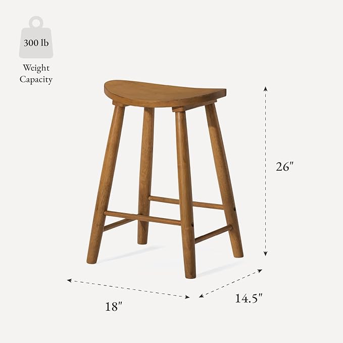 Maven Lane Luna Counter Stool – 26 Inches – Round Stool with Footrest – Light Brown Solid Wood – Space-Saving Design for Kitchen Counters & Islands, Ideal for Apartments, Dorms & Compact Living
