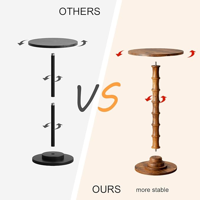 Round Side Table, Modern Drink Table for Small Spaces, Small End Table with Solid Wood Leg for Living Room, Bedroom, Corners, and Office (Rustic Brown)