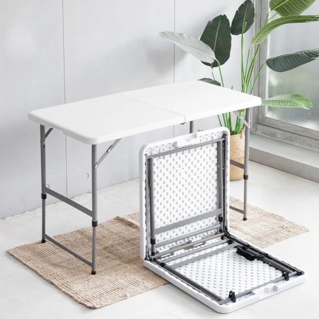 4FT（24" x 48"） Folding Table, Indoor Outdoor Heavy Duty Table with Carrying Handle,Placstic Fold up Table for Picnic, Party, Camping，Office - White (4FT)
