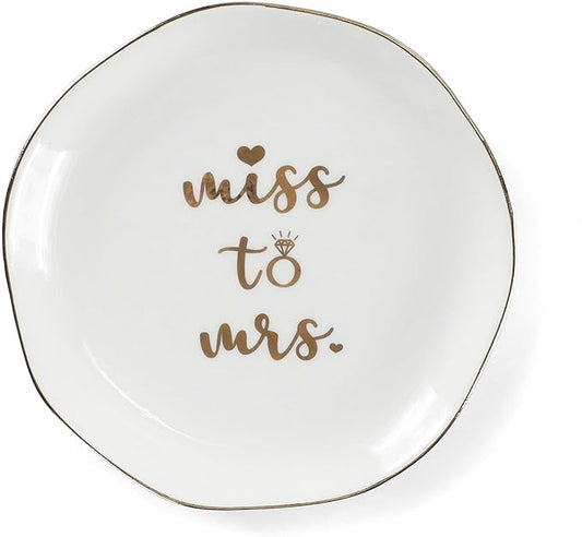 HOME SMILE Miss to Mrs Ring Dish- Bride Gifts For Her,Bridal Shower Gifts For Bride-Bride To Be Gifts For Bachelorette Party Favors,Ceramic White