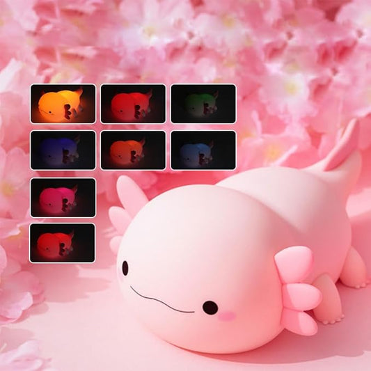 Axolotl Night Light – Cute Rechargeable Dimmable Silicone Lamp, Kawaii Room Decor for Kids Girls Boys