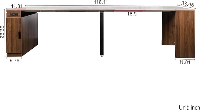 24"-118" Extendable Dining Table with Storage for 2-12 People, Modern Space-Saving Extra Long Wood Folding Table with USB & AC Outlets, Multifunctional Conference Meeting Desk, Walnut