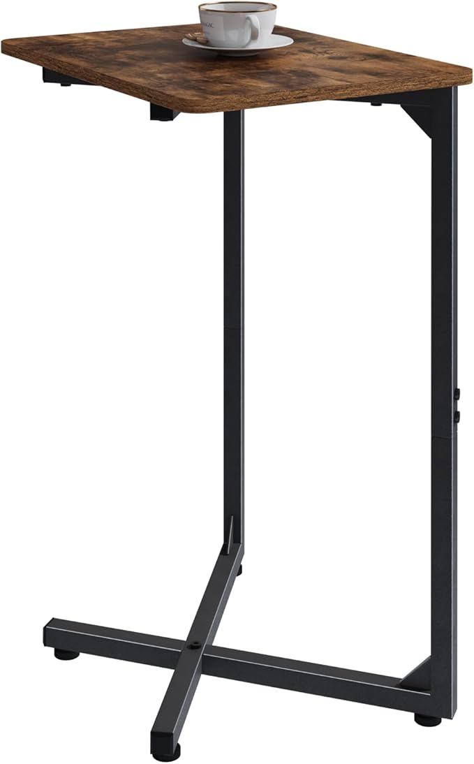 NEFROM C-Shaped End Table, Small Side Table for Couch, Sofa TV Tray Table for Living Room, Bedroom, Bedside ET-X-BRW1