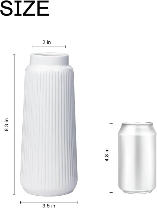 White Ribbed Ceramic Vase – Modern Elegant Flower Vase for Pampas Grass, Fresh or Dried Flowers, Minimalist Farmhouse Home Decor for Living Room, Dining Table, Wedding Centerpiece