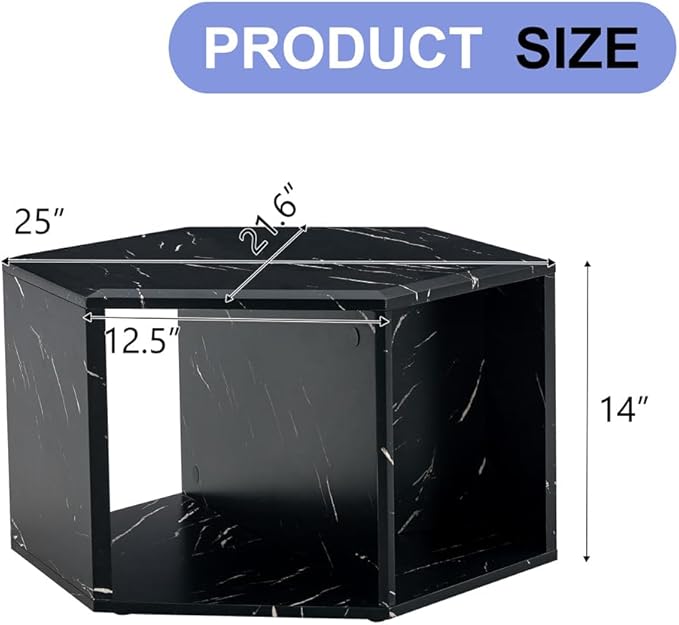 Side Table, Geometric End Table with Storage, Black Hexagon Table for Books, Decor & Drinks, Bedside Table for Small Spaces, No Assembly Required - Ready to Use