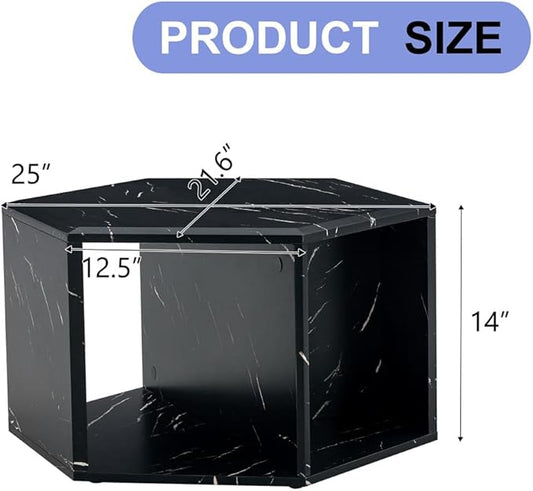 Side Table, Geometric End Table with Storage, Black Hexagon Table for Books, Decor & Drinks, Bedside Table for Small Spaces, No Assembly Required - Ready to Use