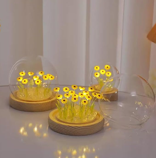 ONXE Tulip Night Light LED Decorations Lamp,Birthday Mothers Day Gifts for Girlfriend Mom Women Her Wife Sister Girls,Artificial Tulips Bedroom Flower Table Lamp in Glass Dome (USB Powered)