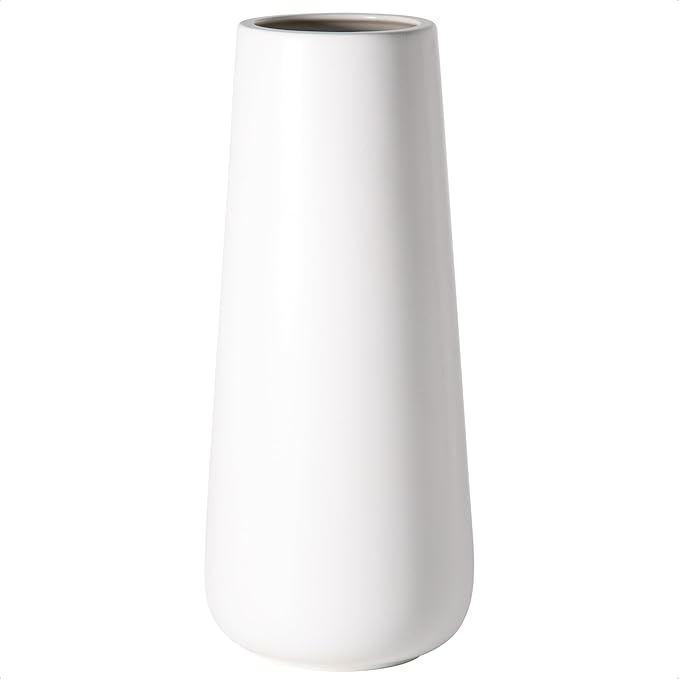 D'vine Dev 11 Inch Ceramic Flower Vase Matte Finishing, Minimalist Design for Home Décor, Bedroom, Living Room, Centerpieces, Office, White, VS-XH-D-2