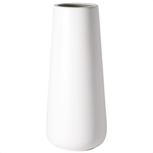 D'vine Dev 11 Inch Ceramic Flower Vase Matte Finishing, Minimalist Design for Home Décor, Bedroom, Living Room, Centerpieces, Office, White, VS-XH-D-2