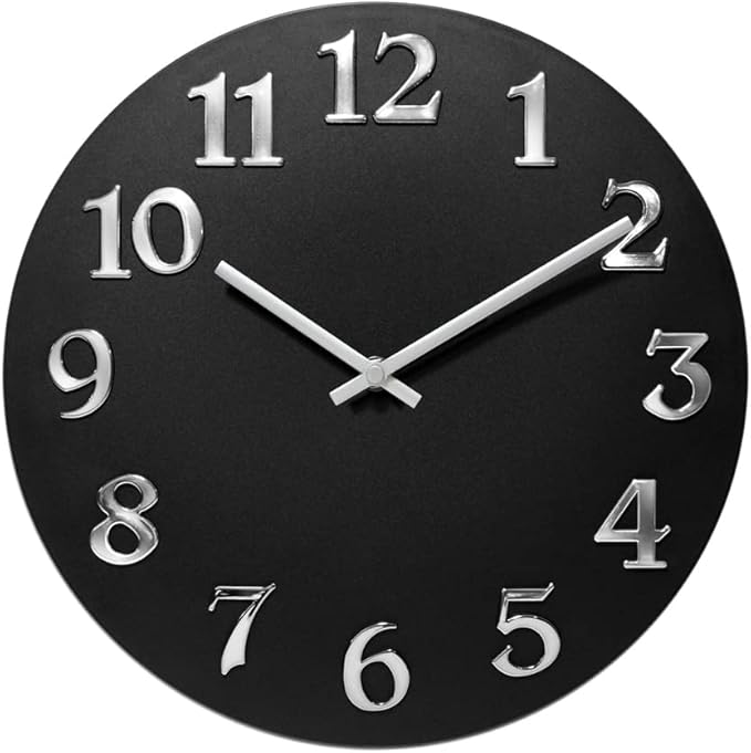 Infinity Instruments Vogue, Modern Matte Finish Open Face Wall Clock, Stunning Easy to Read Metal Hands and Numbers, Easy Hang Keyhole Design, 12 Inch, Black/Silver…