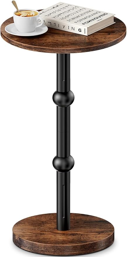 Drink Table, Small Round Side Table for Small Spaces, Modern Accent Round End Tables with Metal Leg, Thickened Wood Pedestal Coffee Tables for Living Room, Bedroom, Narrow Corners,Sofa Couch