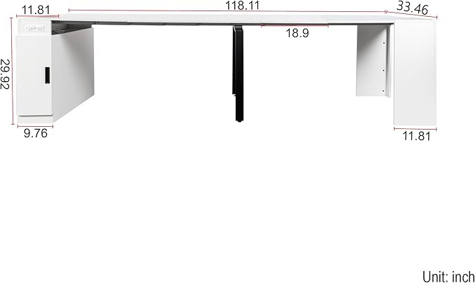 24"-118" Extendable Dining Table with Storage for 2-12 People, Modern Space-Saving Extra Long Wood Folding Table with USB & AC Outlets, Multifunctional Conference Meeting Desk, White Marble