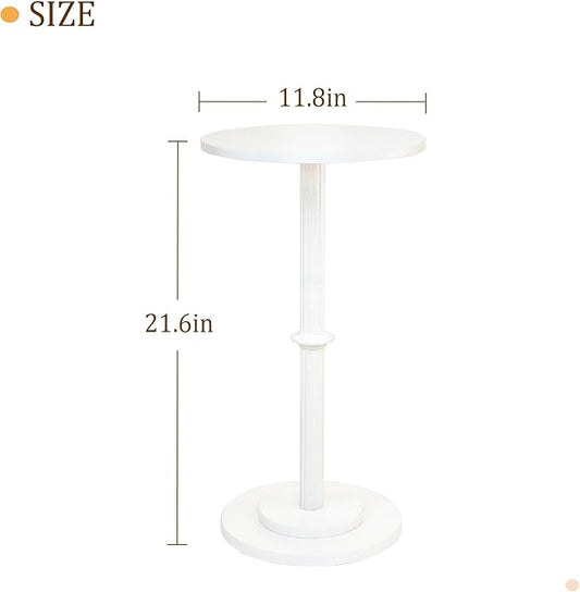 MaxSmeo Drink Table, Small Side Table for Small Spaces, Modern Round End Table with Fluted Wood Leg, White