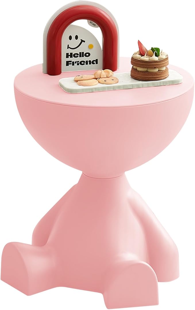 Mini Circle Side Table, Small Modern Bowl-Shaped Coffee Table, Sofa End Table Nightstand, Modern Bedside Home Decor for Living Room, Bedroom，Living Room (Large Pink)