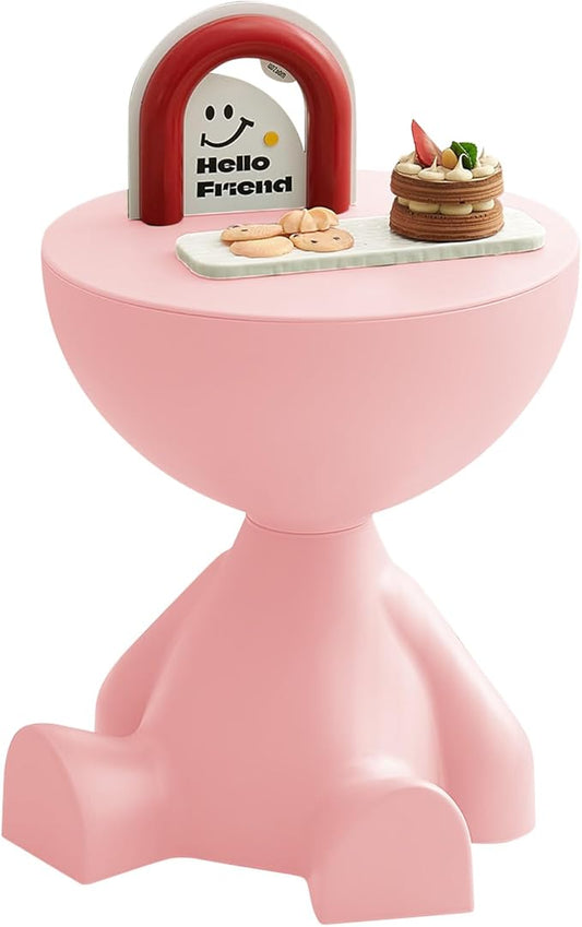 Mini Circle Side Table, Small Modern Bowl-Shaped Coffee Table, Sofa End Table Nightstand, Modern Bedside Home Decor for Living Room, Bedroom，Living Room (Pink)