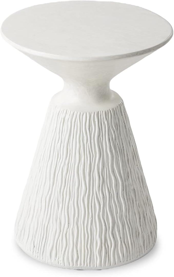 SUNBURY White Outdoor Side Table, Concrete Side Table, Mushroom Round Accent Table Plant Stand,Outside End Marble Garden Stool for Patio, Poolside, White