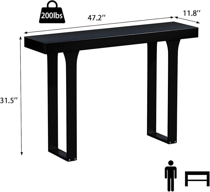 Bamboo 47.2" Narrow Console Table, Rectangular Side Table, Farmhouse Entryway Table, Modern Sofa Table Behind Couch, Accent Table for Entrance, Living Room, Hallway, Foyer (Black