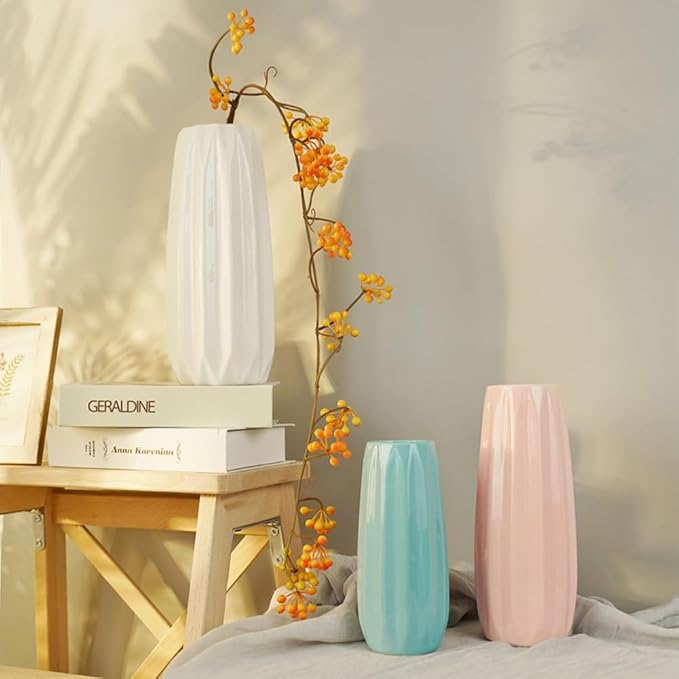 Pink Ceramic Vase 7.3 Inch - Glossy Minimalist Nordic Flower Vase for Home Decor, Perfect for Dried/Fresh Flowers, Wedding Centerpiece, Housewarming Gift for Christmas, Mother’s Day, Valentine’s Day