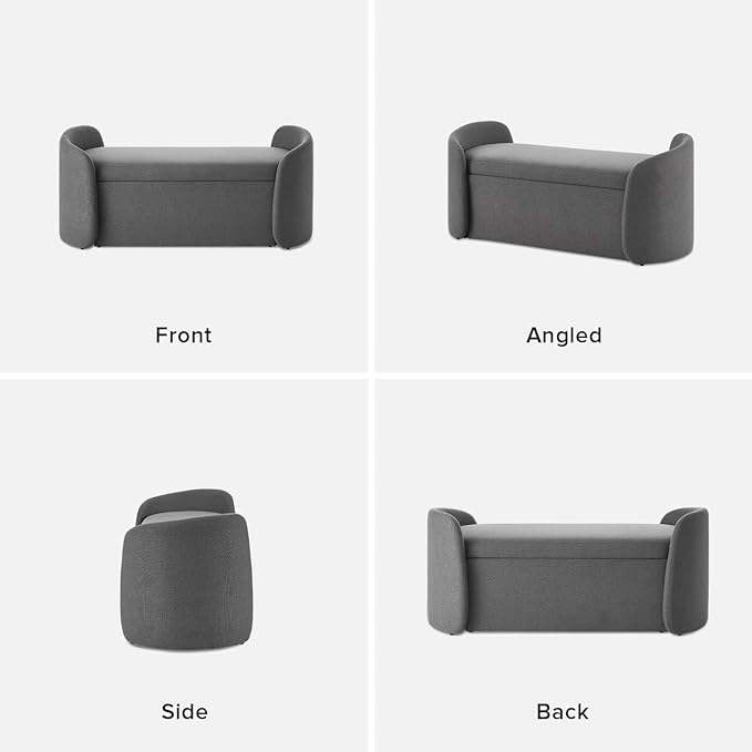 mopio Sophie 51" Ottoman Storage Bench, Entryway and Window Seating, End of Bed Curved Stool for King & Queen Bed, Storage Chest for Bedroom (Dark Gray Fabric)