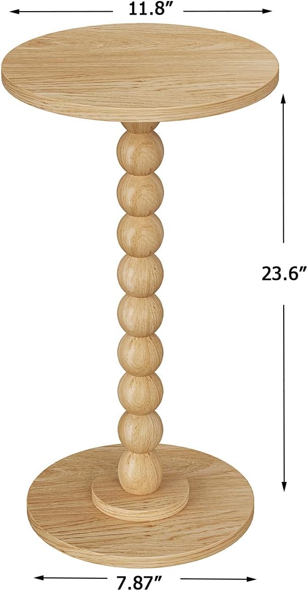 Round Side Table, Small Drink Table for Small Spaces, Pedestal End Table for Living Room, Modern Accent Nightstand with Solid Wood Leg for Bedroom, Corners and Office Natural Color UTBT005M