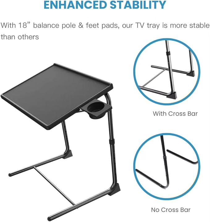 Adjustable TV Tray Table with 6 Heights & 3 Tilt Angle Adjustments - Folding Table with Cup Holder for Bed, Kitchen Sofa & Hospital Use