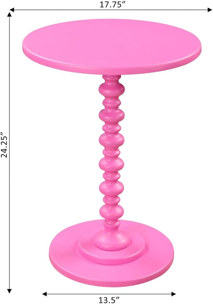 Convenience Concepts Palm Beach Spindle Table 17.75" - Traditional Round End Table for Living Room, Turned Solid Wood Side Table, Classic Display Pedestal Table, Pink