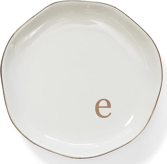 HOME SMILE Initials Ring Dish Jewery Tray with Personalized E-Monogrammed Engagement Wedding Gifts for Friends,Sister,Birthday Christmas Gifts for Women,Ceramic White