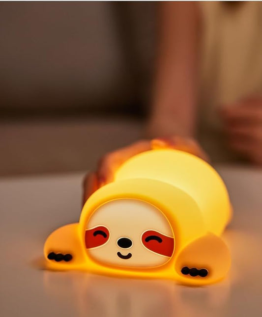 Cute Sloth Night Light, Animal Lamp, Food Grade Silicone, Rechargeable, 3 Level Dimmable, Squishy Nursery Nightlight for Desk Decor, Funny Gifts Stuff for Boys Girls Baby, White Elephant Gifts