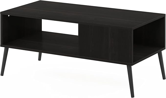 Furinno Claude Mid Century Style Coffee Table with Wood Legs, Espresso Large Non-Lift Top