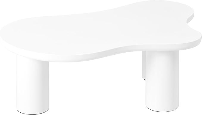 GDFStudio 44'' Cloud-Shaped Coffee Table,Minimalist Center Table with 3 Sturdy Legs & 1.5'' Thick Top,Easy Assembly Round Edge Irregular End Table for Living Room, Bedroom,or Patio,White