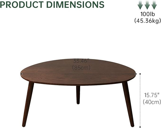 Small Oval Coffee Table, 33.5" Mid Century Modern Coffee Table for Living Room, 100% Solid Oak Wood Side Table, Minimalist Display Center Table (Walnut Color, 33.46''Wx22.83''Dx15.74''H)
