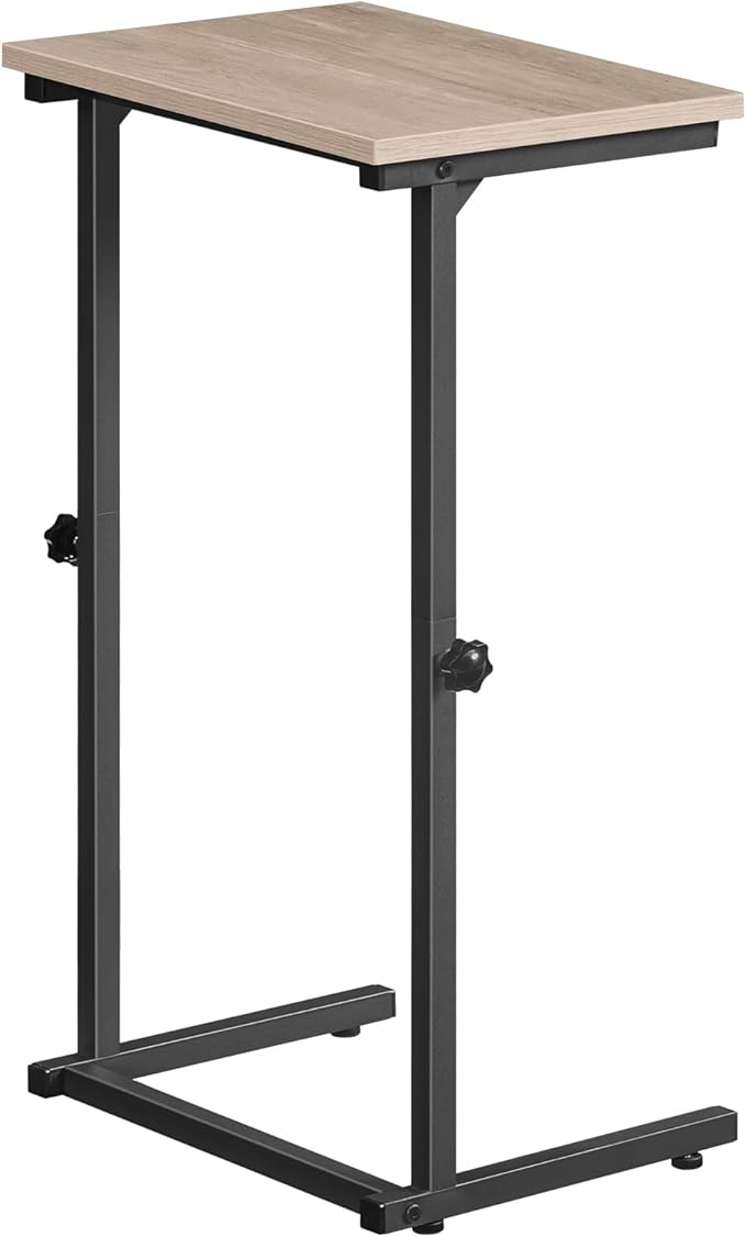 HOOBRO C Shaped End Table, Adjustable Height Side Table for Sofa, Couch Table for Small Space, Slide Under Small Tray Side Table for Living Room, Bedroom, Greige and Black BG71SF01