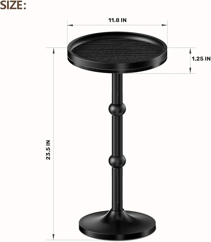 Small Round Side Table, Coffee Drink Table for Small Spaces, Modern Night Stand with Metal Leg, Weighted Iron Base Pedestal Round End Tables for Living Room, Bedroom, Narrow Corners,Sofa Couch
