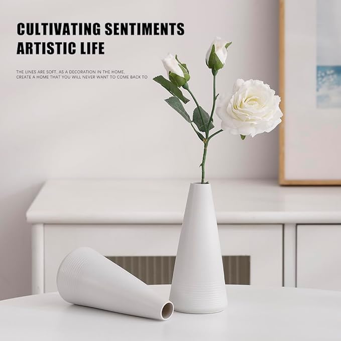 2-Piece White Matte Ceramic vase Set, Farmhouse Decoration, Decorative vase, Suitable for Kitchen, Bedroom, Office, Living Room, Bathroom, and Shelf Center Dining Table Decoration