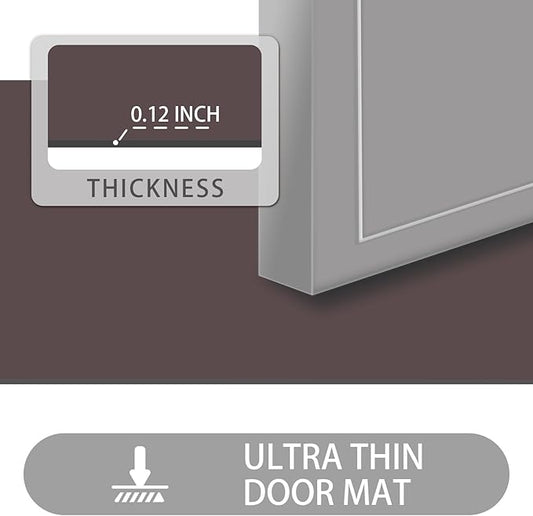 Ultra Thin Door Mat Indoor Entrance, 1/10 in Thin Door Mats for Inside Entry, Non-Slip Rubber Backing Washable Doormat, Fade Resistant, Absorbent, Low Profile Dirt Trapper, 30"X17",Coffee