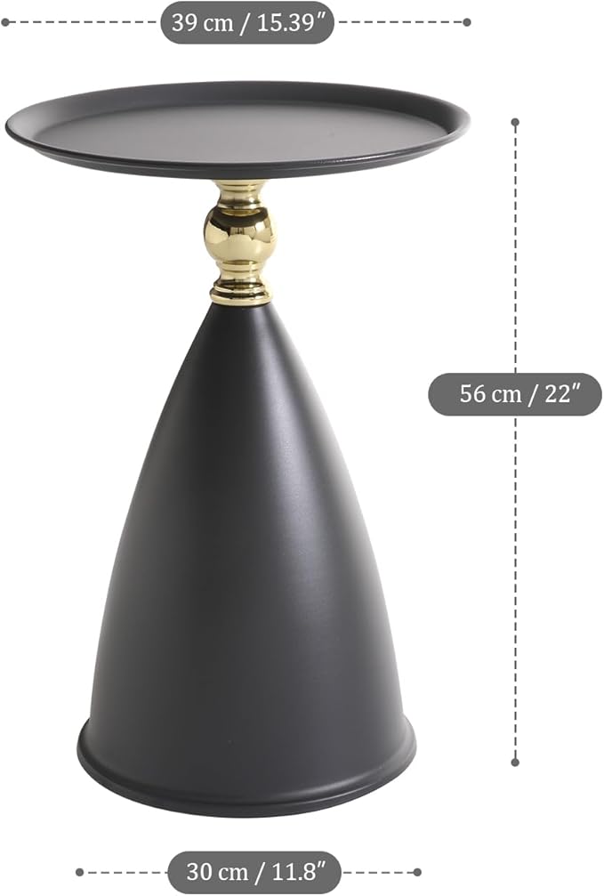 MSOBAIW Round Side Table Small Pedestal Table, Modern Circle Accent End Tables Living Room, Black Minimalist Drink Martini Tables for Small Spaces